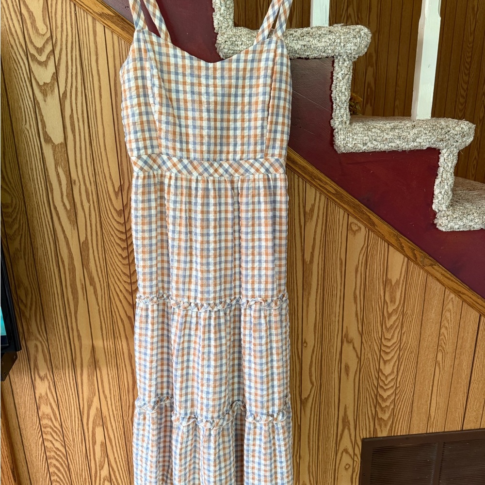 Madewell Tan Tiered Ruffled Maxi Sundress